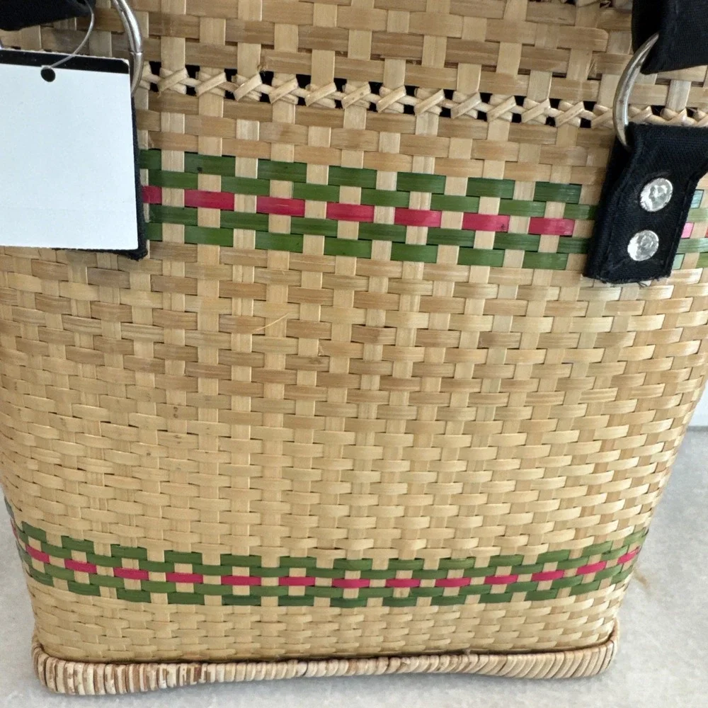 Bamboo Basket Weave Purse W/Canvas Handles New With Tag Balik Bryan‎ Handicraft